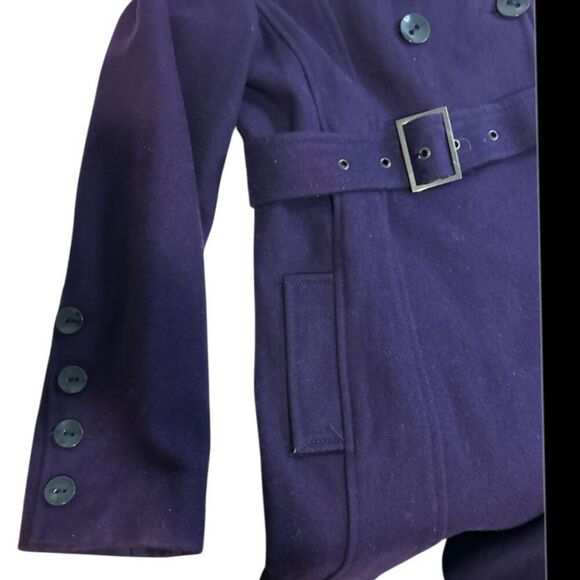 Black Rivet Dark Purple/EggPlant Wool Blend Belted Pea Coat, Size M. - Picture 4 of 10